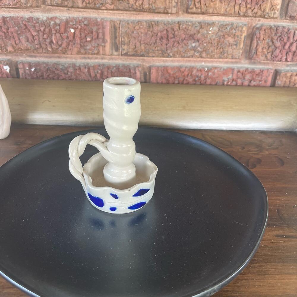 VTG Williamsburg Pottery Salt Glaze Candle Stick in Willow Blue